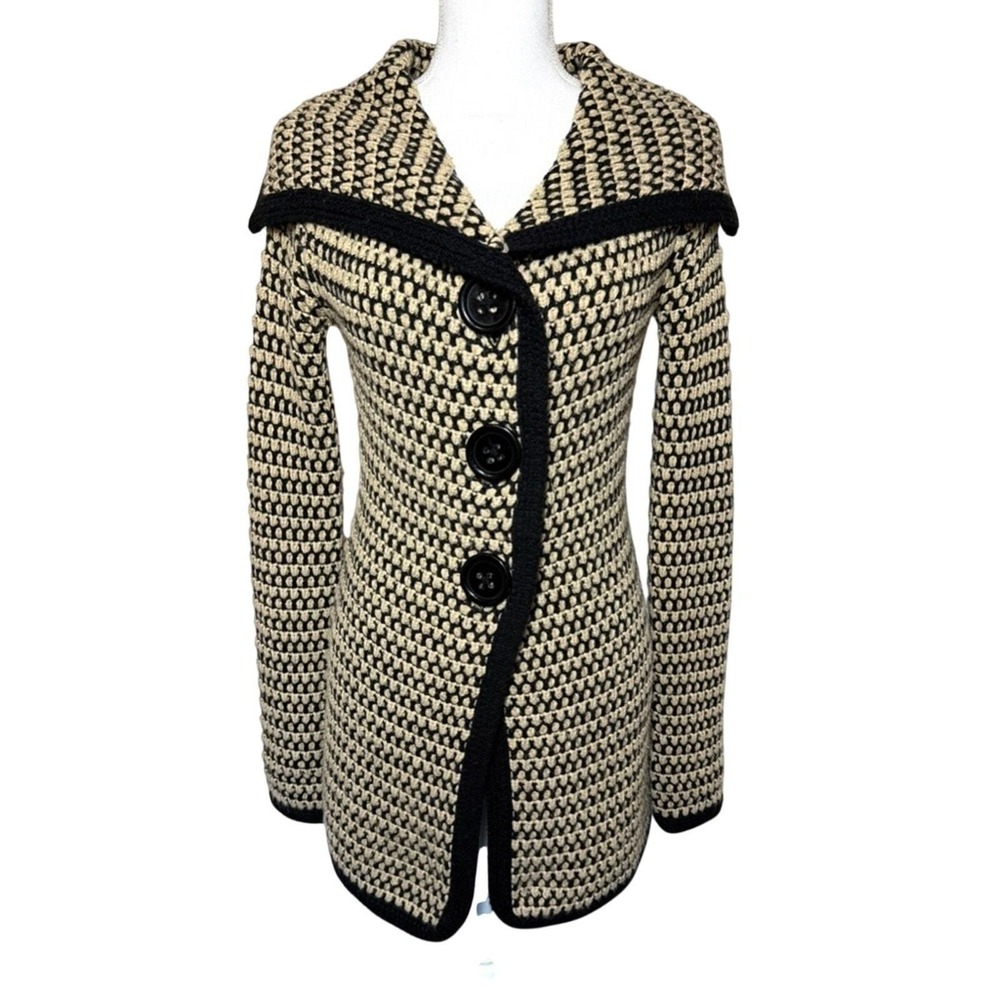 Free People Black Cream Buttoned Down Cardigan Sweater Wool Women Small